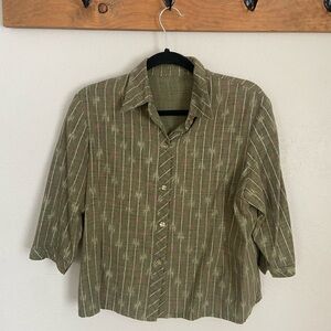 Green Striped Button-Up Shirt